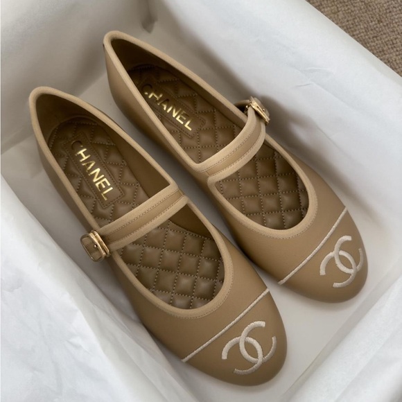 CHANEL Shoes - Chanel 24S Beige Leather Mary Jane Flats New in Box Size 37C